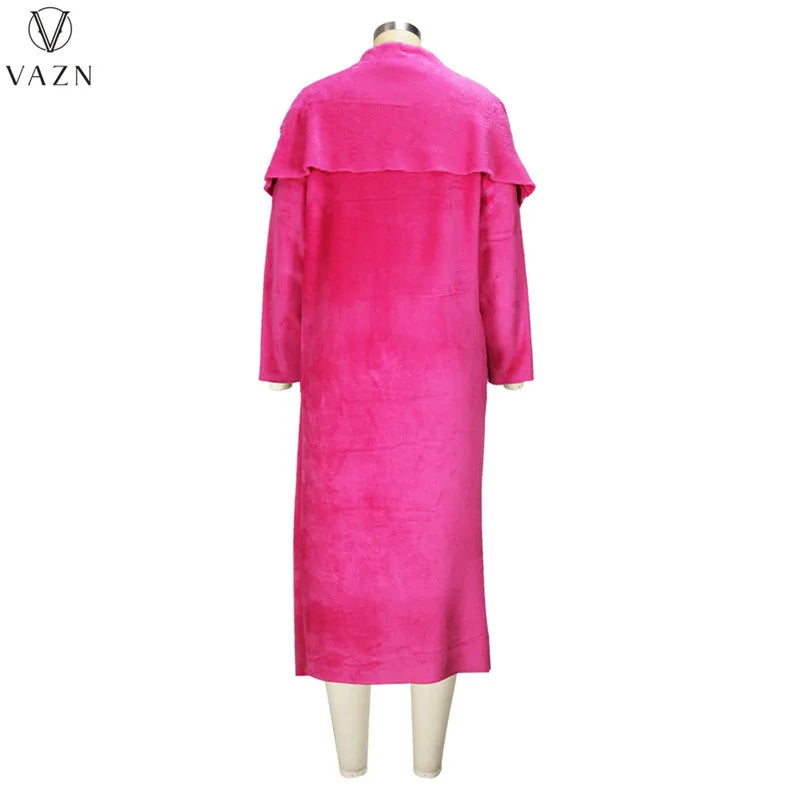 VAZN 2022 Fashion New High Street Style Women Suit Sleeveless Mid Long Dress Long Sleeve Long OutwearPure Color Two Piece Set