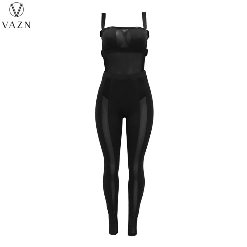 VAZN 2023 New Fashion Sexy Street Style 2 Piece Sets Sleeveless Jumpsuits Elastic Long Pants Pure Color Women Set